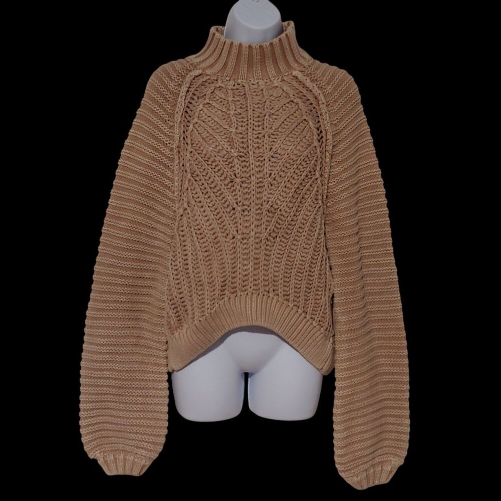 Free People Sweetheart Chunky Slouchy Sweater Mock Neck Pullover Toffee XS